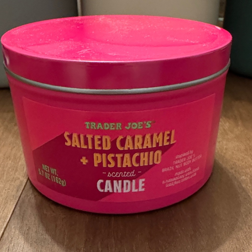 Trader Joe’s Candle, New, Salted Caramel + Pistachio